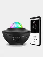 Черный ночник-светильник, проектор звездного неба с пультом и Bluetooth колонкой