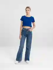 Синий футболка женская укороченная