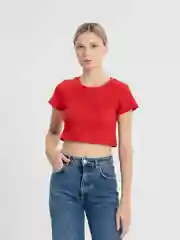 Красный футболка женская укороченная