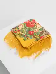 Желтый женский русский платок, с бахромой