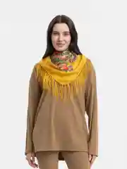 Желтый женский русский платок, с бахромой
