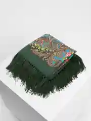 Зелёный хаки платок женский, в русском стиле, с бахрамой, с цветами