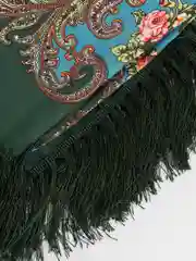 Зелёный хаки платок женский, в русском стиле, с бахрамой, с цветами