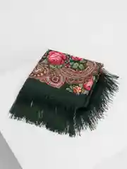Зелёный хаки женский русский платок, с бахромой