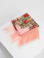 Кораллово-розовый женский русский платок, с бахромой