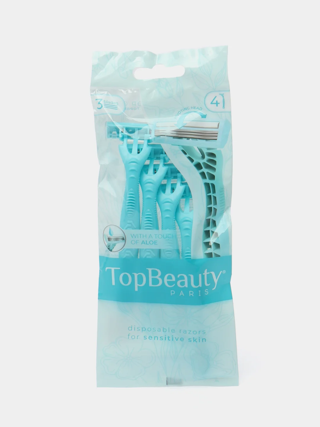 Женские бритвы одноразовые TopBeauty, 3-лезвийные, плавающая головка, 4 станка