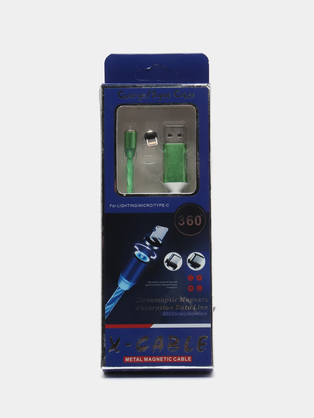 Зеленый usb LED кабель магнитный для телефона