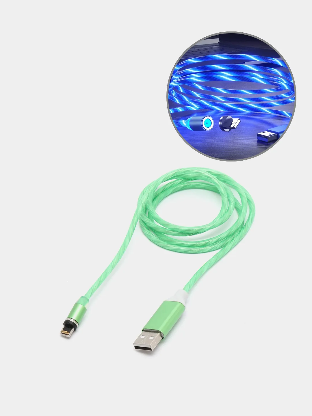 Зеленый usb LED кабель магнитный для телефона
