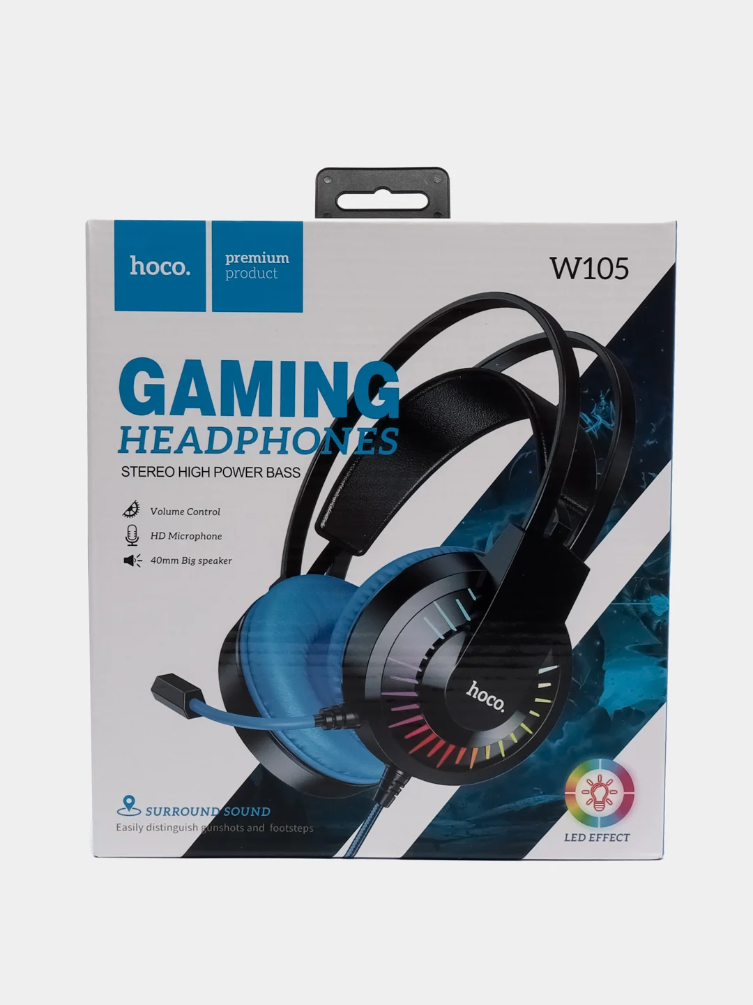 Синий игровая гарнитура с микрофоном, LED подсветкой, HOCO W105