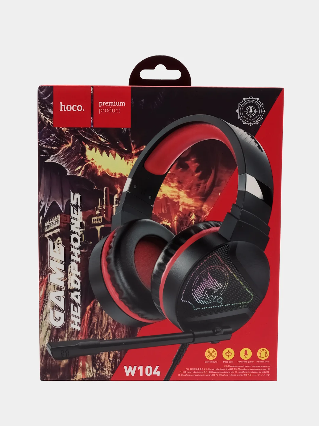 Красный накладные наушники игровые Hoco W104, полноразмерные, с микрофоном Drift + LED