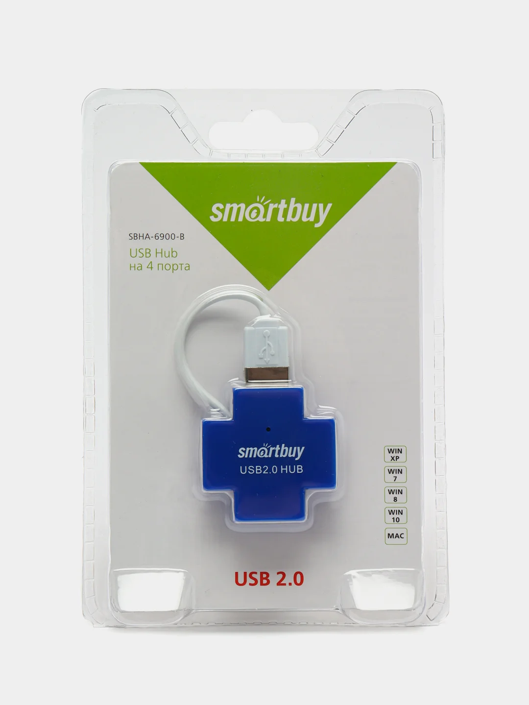Голубой xaб Smartbuy 6900 USB 2.0, на 4 порта