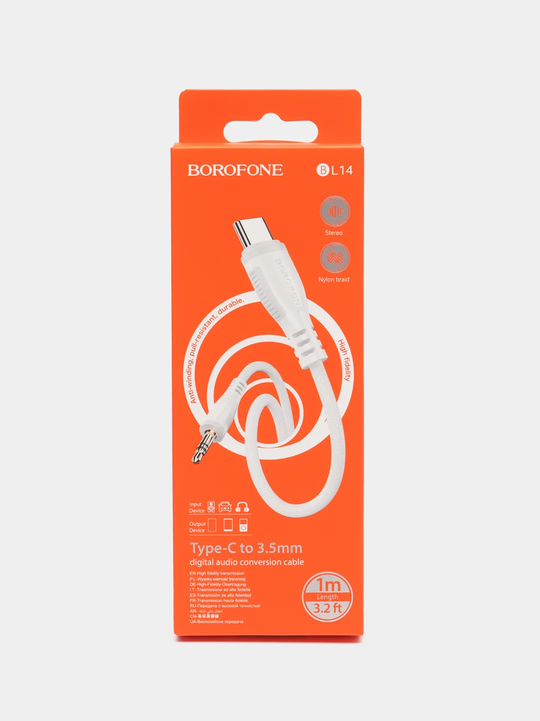 Белый акустический кабель BOROFONE BL14 для Type-C на 3.5 мм, 1 м