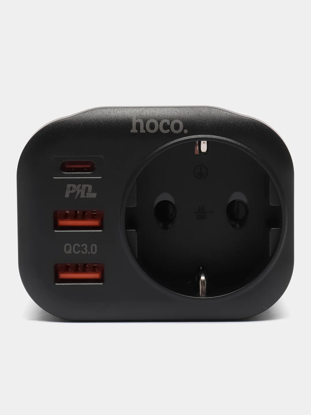 Черный розетка сетевая HOCO NS3 с 2 USB, разъём Type-C с быстрой зарядкой