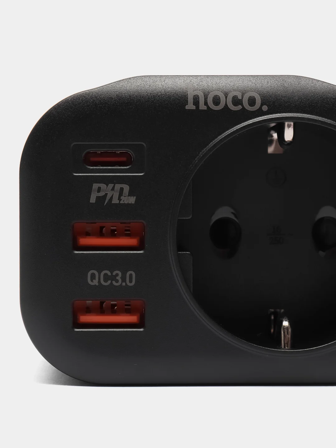 Черный розетка сетевая HOCO NS3 с 2 USB, разъём Type-C с быстрой зарядкой