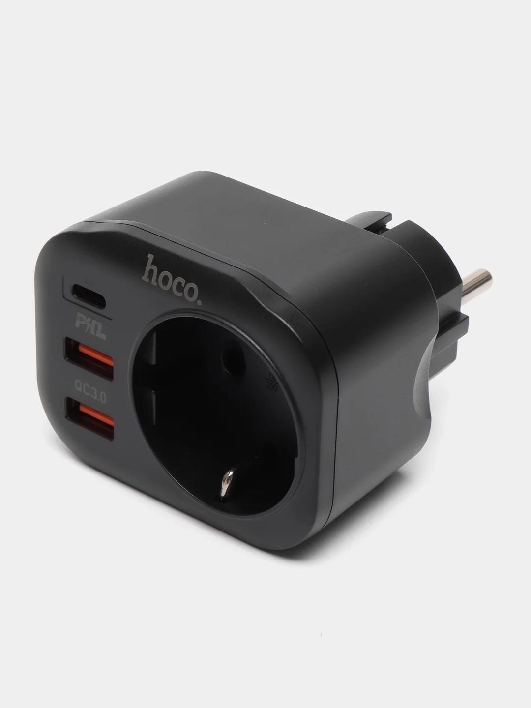 Черный розетка сетевая HOCO NS3 с 2 USB, разъём Type-C с быстрой зарядкой