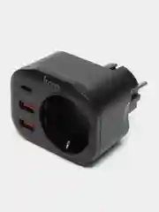 Черный розетка сетевая HOCO NS3 с 2 USB, разъём Type-C с быстрой зарядкой