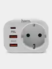 Белый розетка сетевая HOCO NS3 с 2 USB, разъём Type-C с быстрой зарядкой