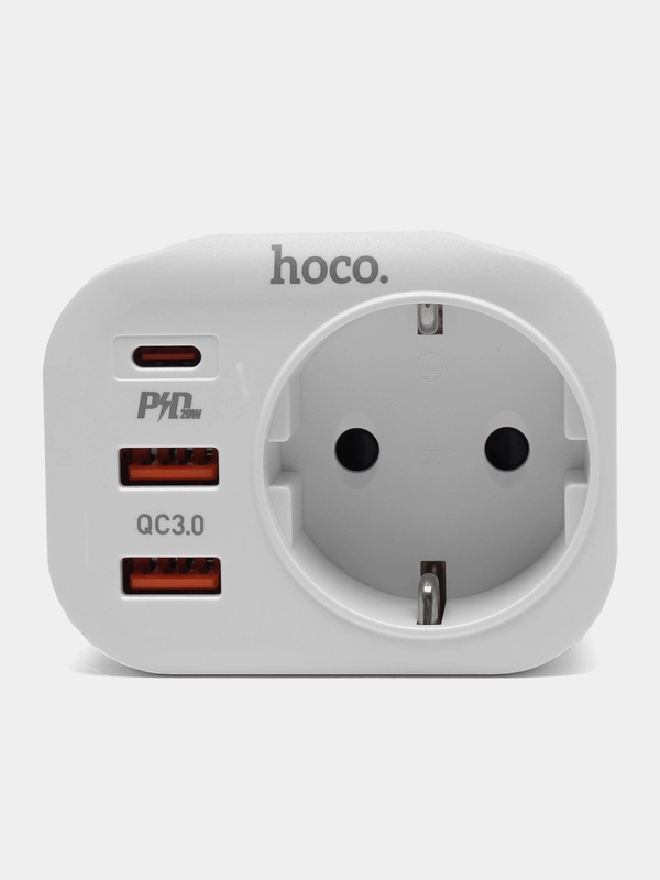 Розетка сетевая HOCO NS3 с 2 USB, разъём Type-C с быстрой зарядкой