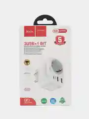 Белый розетка сетевая HOCO NS3 с 2 USB, разъём Type-C с быстрой зарядкой