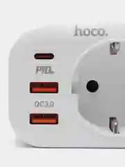 Белый розетка сетевая HOCO NS3 с 2 USB, разъём Type-C с быстрой зарядкой