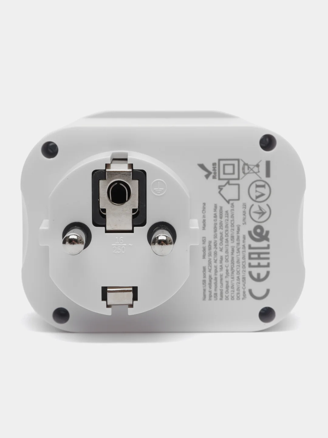 Белый розетка сетевая HOCO NS3 с 2 USB, разъём Type-C с быстрой зарядкой