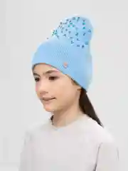 Голубой шапка для девочки