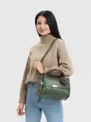 Зеленый женская сумка мессенджер, с длинным съёмным ремешком