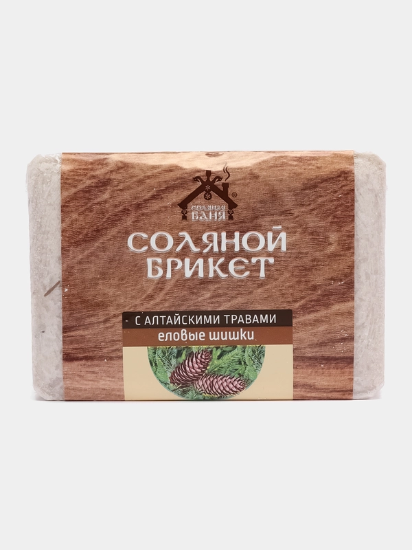 Соль для бани и сауны Соляная баня "Еловые шишки", с алтайскими травами, брикет 1,35 кг