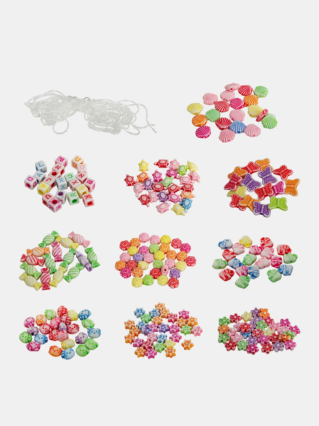Набор Beads Set для творчества и рукоделия, 200 бусин, 10 видов, пастель, нить, Brauberg
