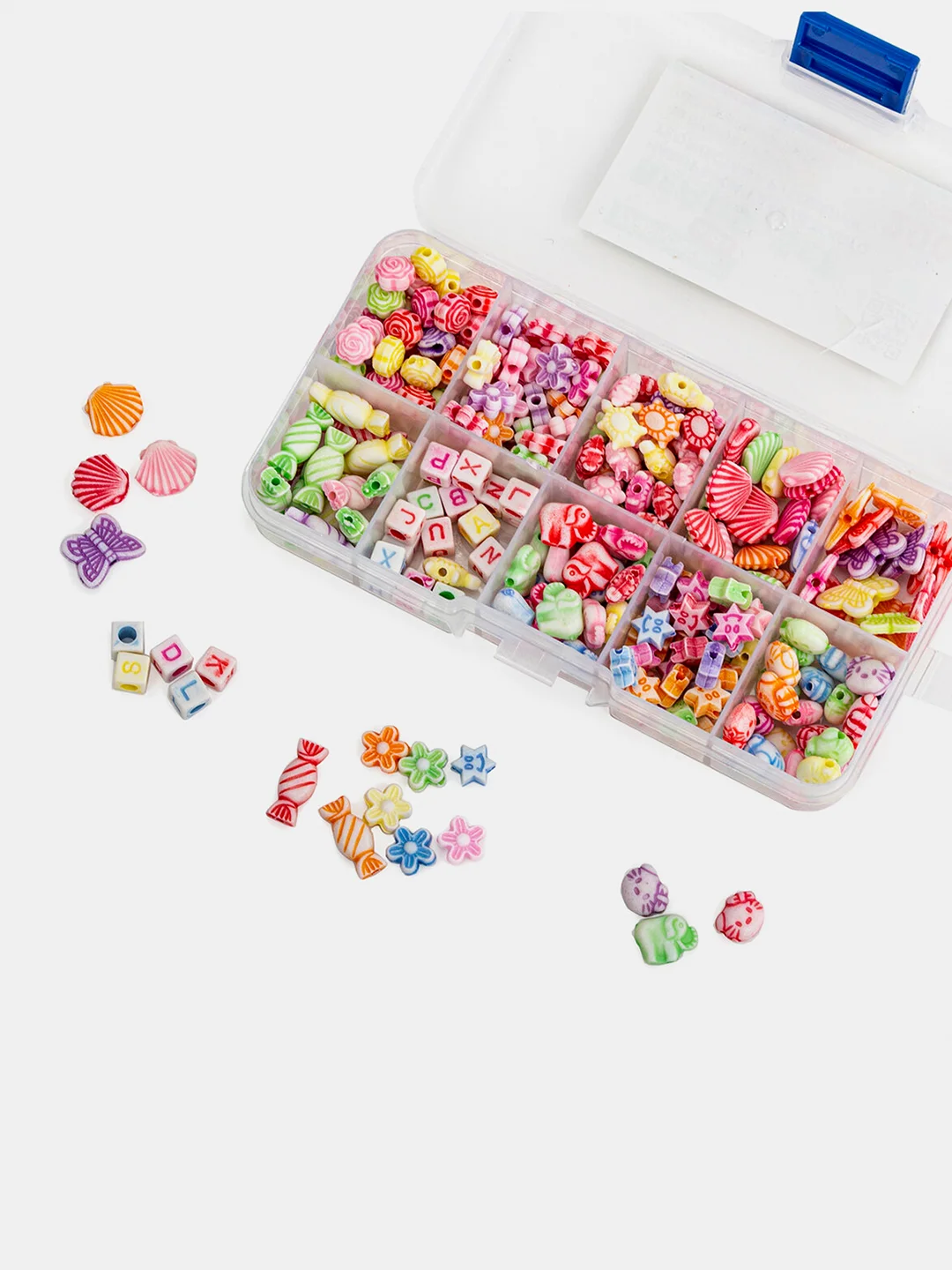 Набор Beads Set для творчества и рукоделия, 200 бусин, 10 видов, пастель, нить, Brauberg