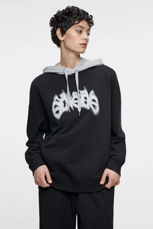 Черный толстовка-oversize женская befree с капюшоном и принтом-надписью