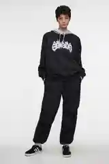 Черный толстовка-oversize женская befree с капюшоном и принтом-надписью