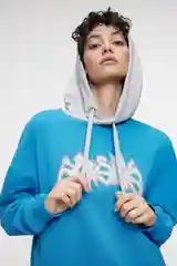 Синий толстовка-oversize женская befree с капюшоном и принтом-надписью