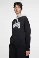 Черный толстовка-oversize женская befree с капюшоном и принтом-надписью