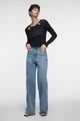Черный лонгслив облегающий женский befree из фактурной ткани с вырезами