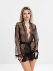 Черный сексуальный женский халат, белье