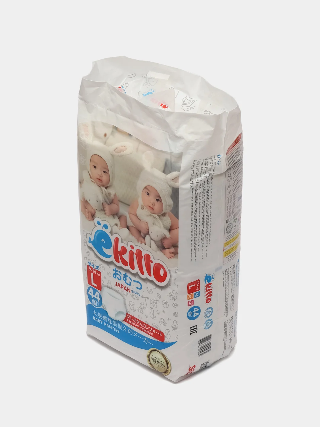 Подгузники-трусики Ekitto ночные, размер 4L, для детей 9-14 кг, японские, 44 штуки