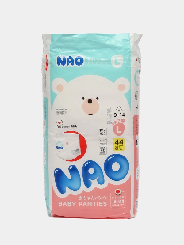 Подгузники-трусики NAO,4 размер L,для детей 9-14 кг,японские ночные памперсы премиум,44 шт
