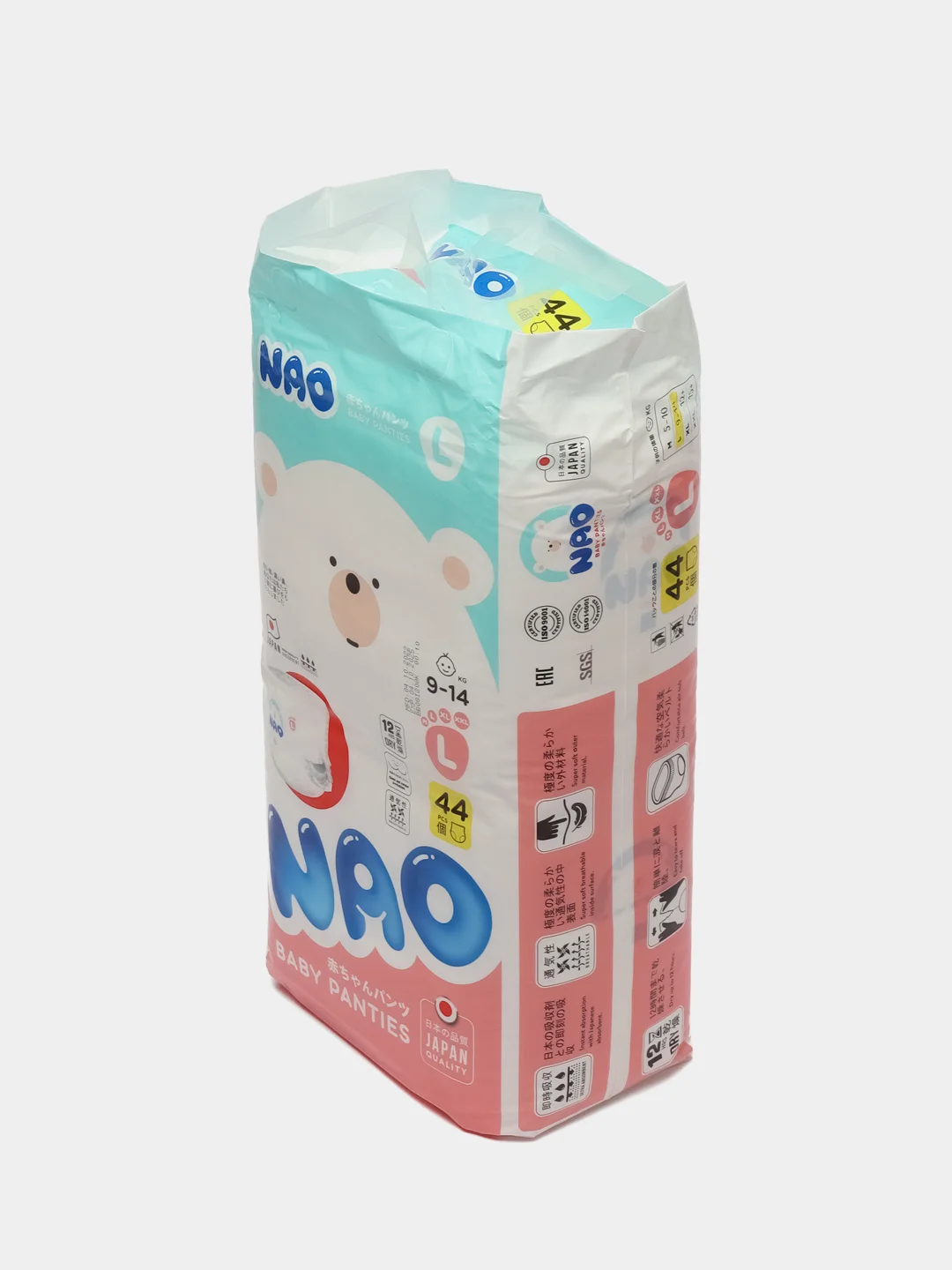Подгузники-трусики NAO,4 размер L,для детей 9-14 кг,японские ночные памперсы премиум,44 шт