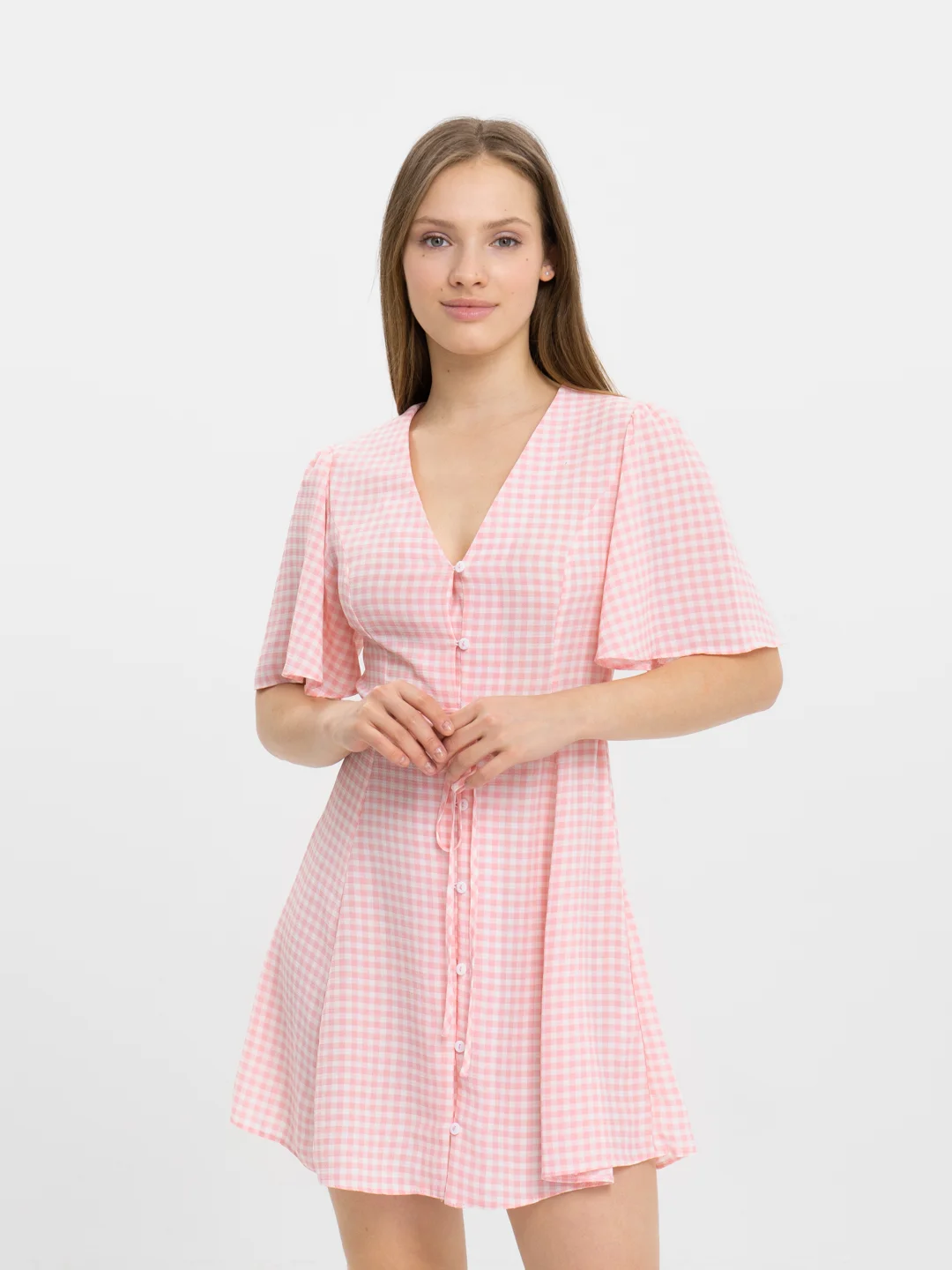 Платье в клетку на пуговицах QP Store, мини