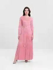 Розовый платье вечернее женское, плиссе, длинное