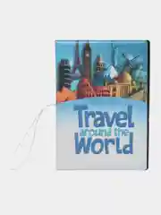 Лазурный обложка для паспорта с резинкой "World", с отделением для водительского удостоверения