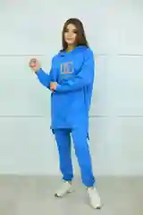 Синий женский комплект двойка, костюм, оверсайз,  Двунитка, Турция