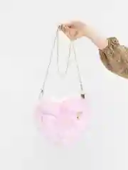 Конфетный женская сумка "Сердце", плюшевая, через плечо, с цепочкой