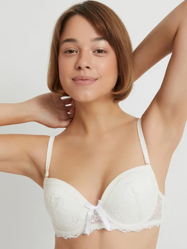 Молочный кружевной формованный бюстгальтер без пуш-ап женский InfinityLingerie
