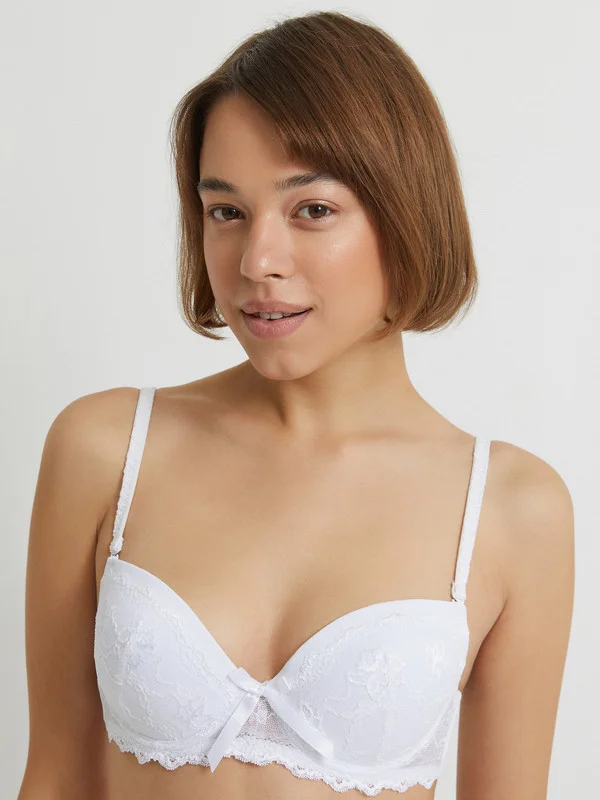 Белый кружевной формованный бюстгальтер без пуш-ап женский InfinityLingerie