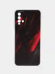 Красный силиконовый чехол на Xiaomi Redmi 9T / Редми 9Т прозрачный, с рисунком, защита камеры