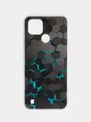 Бирюзовый силиконовый чехол на Oppo Realme C21/Реалми С21 прозрачный, с рисунком, защита камеры