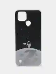 Серебряный силиконовый чехол на Oppo Realme C21/Реалми С21 прозрачный, с рисунком, защита камеры