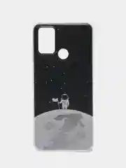 Серебряный силиконовый чехол на Honor 9A / Хонор 9А прозрачный, с рисунком, защита камеры